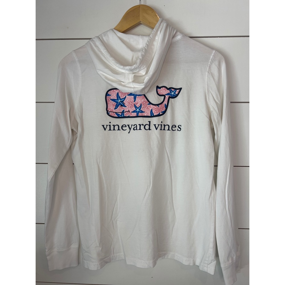 Vineyard Vines Womens White Fisherman Hooded Long Preppy Sleeve T-Shirt - Picture 3 of 5